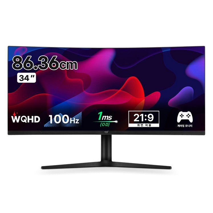 어드밴스원 WQHD 와이드 멀티 스탠드 커브드 게이밍 모니터 블랙, 86cm, MF34UW100일반 어드밴스원 WQHD 와이드 멀티 스탠드 커브드 게이밍 모니터 블랙, 86cm, MF34UW100일반