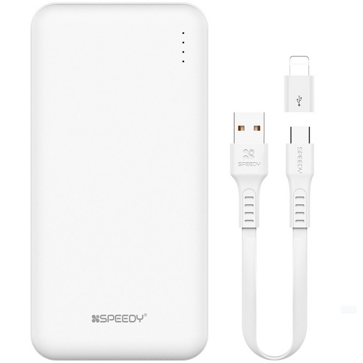 SPEEDY 슬림 듀얼 보조배터리 10000mAh C타입 케이블 8핀 젠더, BND2PCPPB100A, 화이트 SPEEDY 슬림 듀얼 보조배터리 10000mAh C타입 케이블 8핀 젠더, BND2PCPPB100A, 화이트