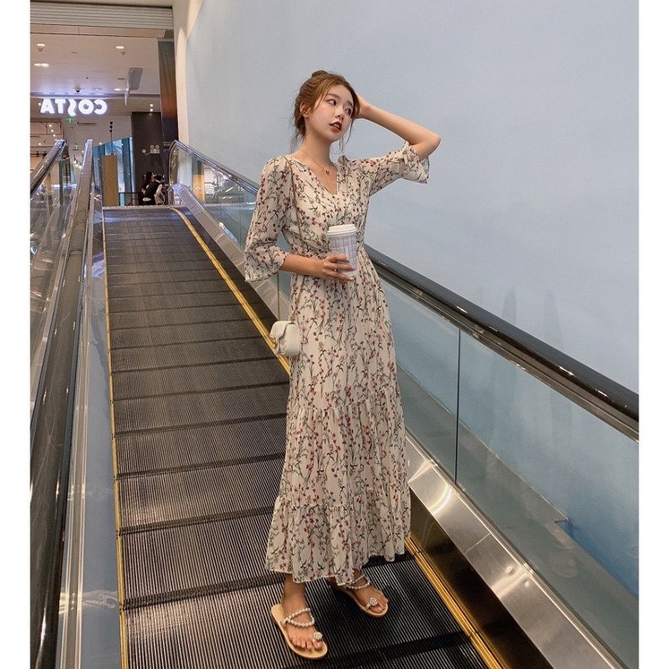 메이 쉬폰 반팔 롱원피스
