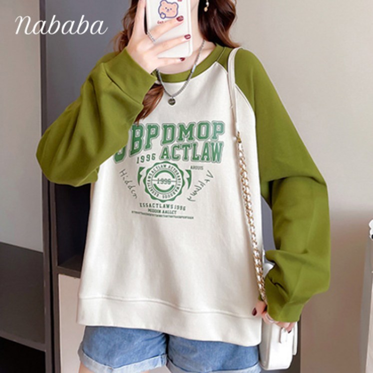 나바바 NT1928 여성 프린팅 레터링 나그랑 긴팔 맨투맨