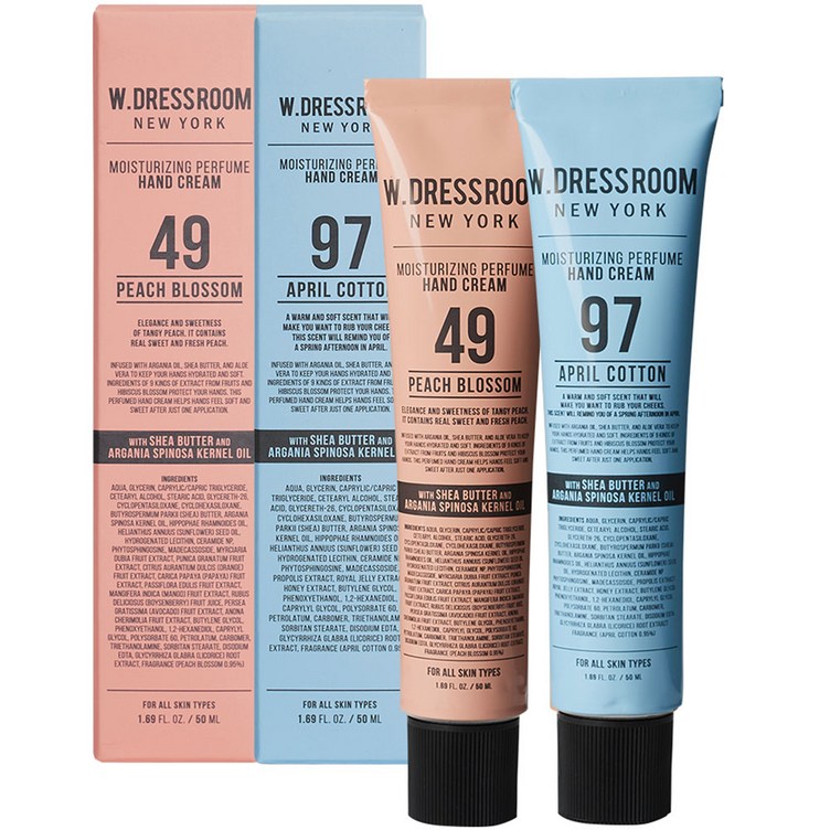 더블유드레스룸 퍼퓸 핸드크림 No49 피치블러썸 50ml No97 에이프릴코튼 50ml