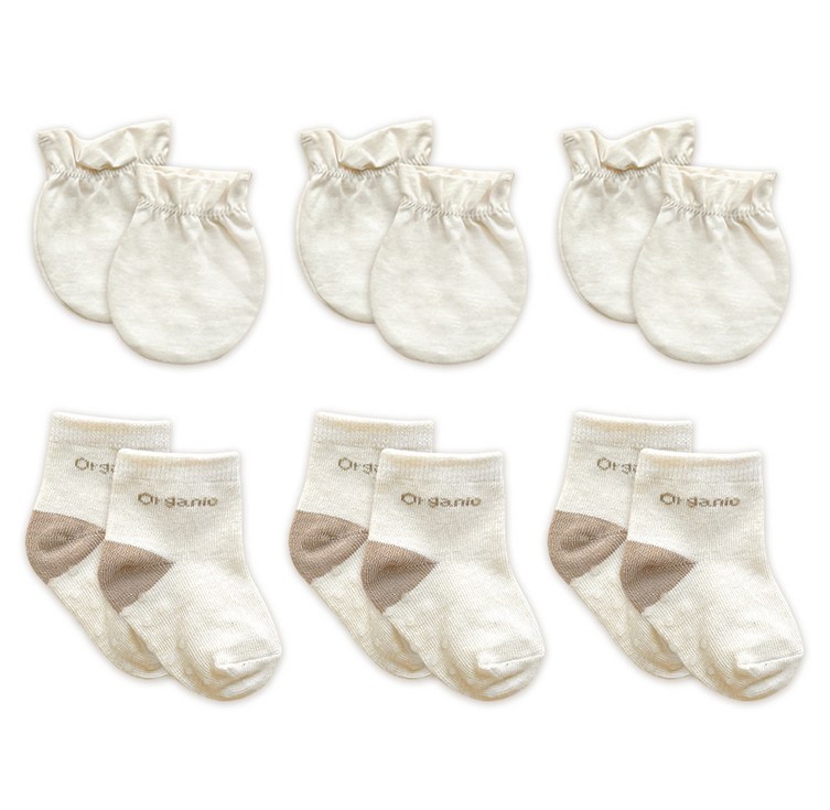 ikii 유아용 오가닉 양말 3켤레  무지 손싸개 3p 세트