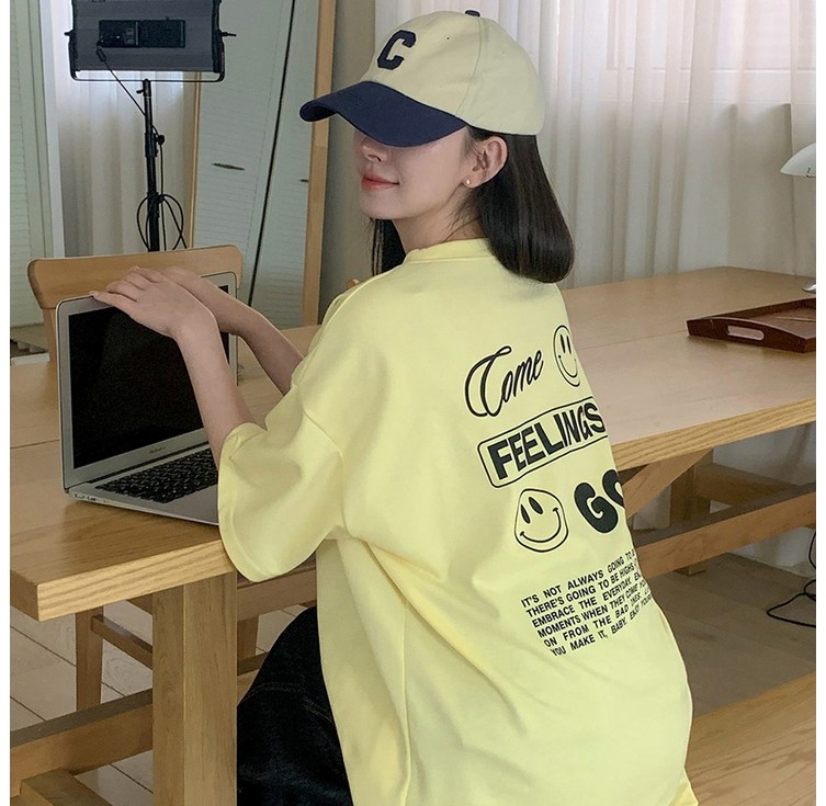 슈가펀 여성용 소렌 스마일 루즈핏 반팔 티셔츠