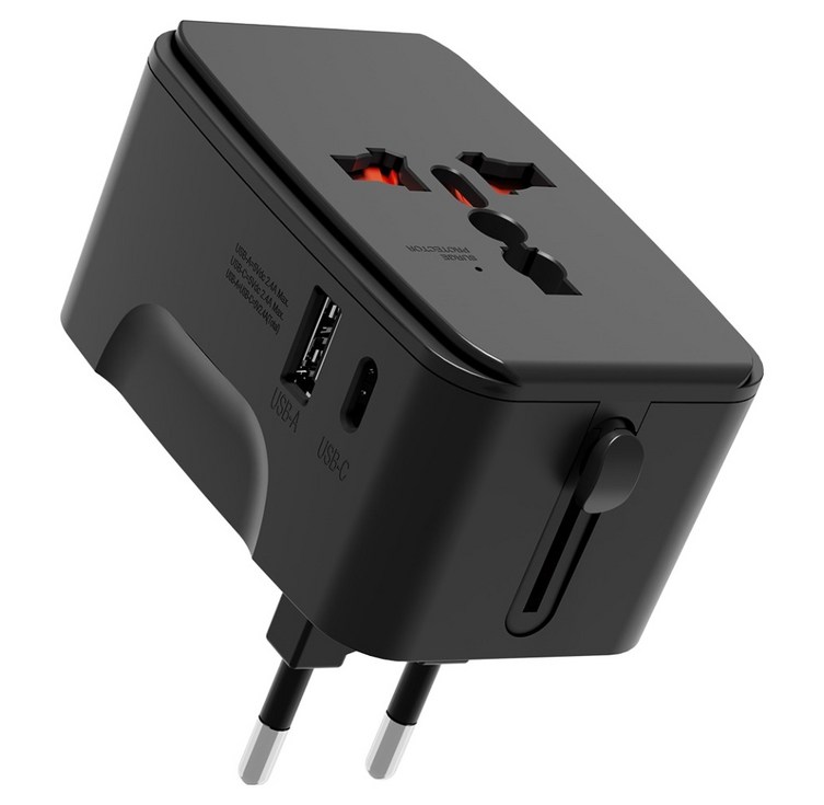 누아트 해외 여행용 멀티 어댑터 2포트 C타입  USB 포트 블랙, 1개