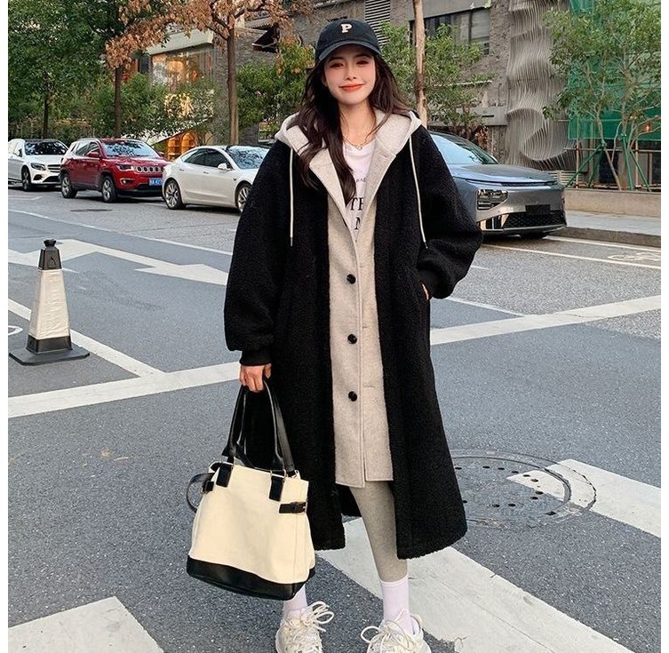 꽃소담 여성 가을겨울 롱 후드 집업 데일리 루즈핏 양털후리스 코트 L884