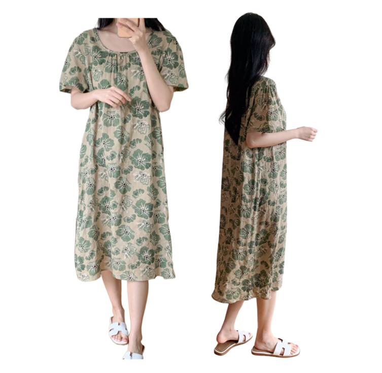 산다미로 시원한 체크 아사면원피스 여름 반팔원피스 순면  홈웨어 원피스잠옷 빅사이즈