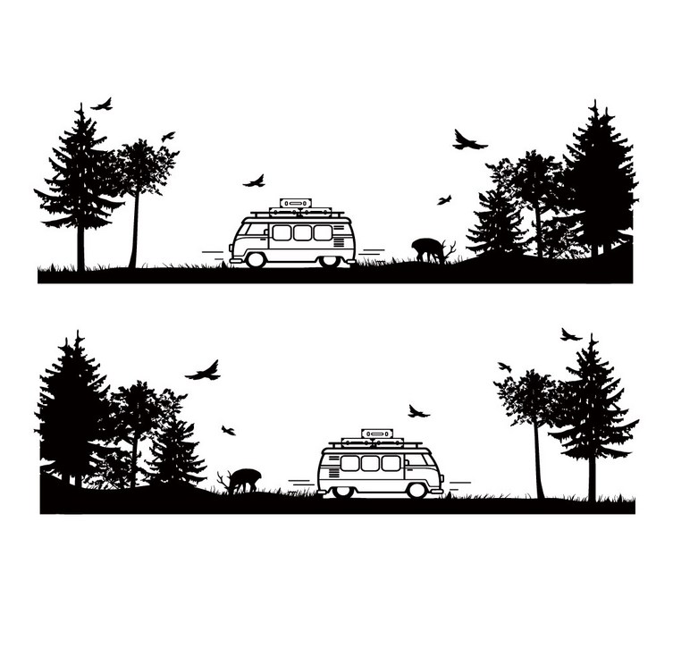 카라반 대형스티커 캠핑 나무 새  차량용 스티커 방수 데칼