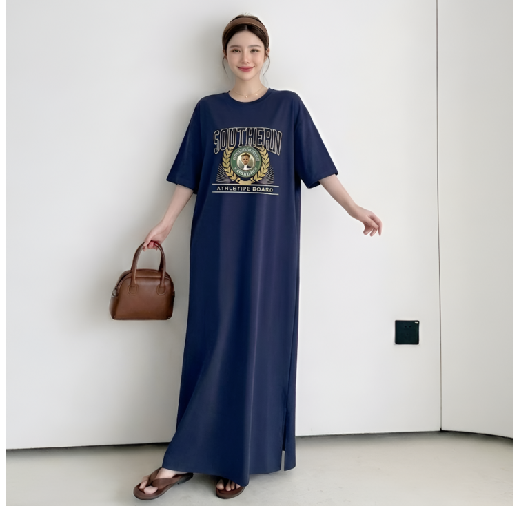 쁘띠엘라 왕박시 반팔 롱원피스 오버핏 빅사이즈 발목기장