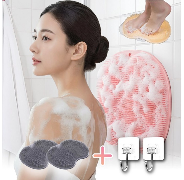 히로비 11 부착식 풋브러쉬 등밀이 매트 발각질 등드름, 2개, 1세트, 라이트 그레이