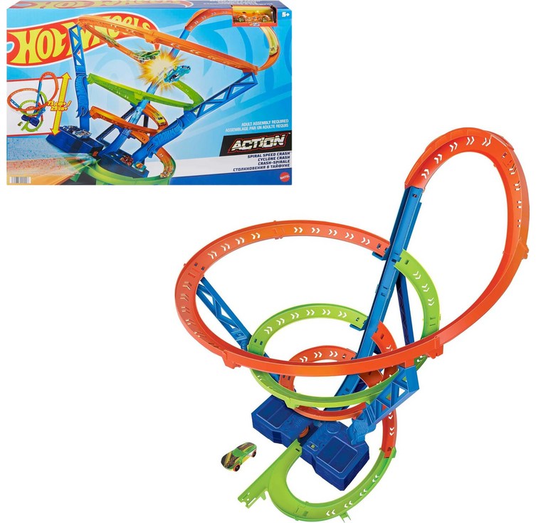 핫휠 Hot Wheels 트랙 빌더 스파이럴 스피드 크래시 전동 부스터 빌딩 플레이세트