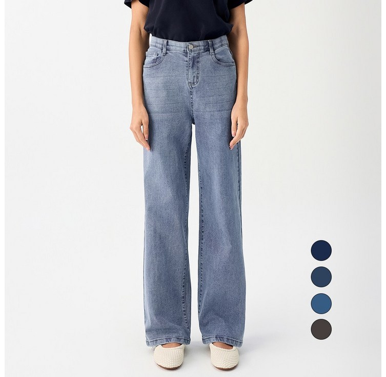 엘블로썸 여성 숏,기본,롱 스판 와이드 허리편한 히든밴드 청바지 3단기장