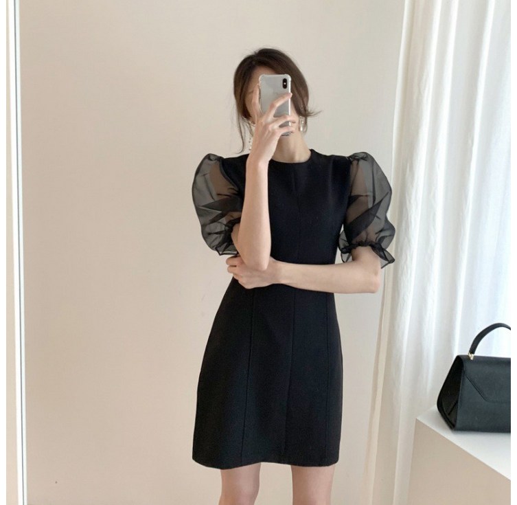 BIKASU 여성 여름 하객룩 원피스 정장 슬림핏 반팔 퍼프 소매 미니원피스 BIKASU 여성 여름 하객룩 원피스 정장 슬림핏 반팔 퍼프 소매 미니원피스