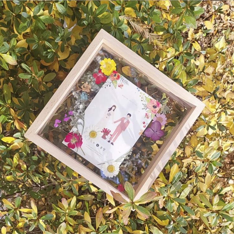 청첩장 보관 DIY 압화 아크릴 원목 액자  압화  선물상자 포함  직사각 8×10 인치